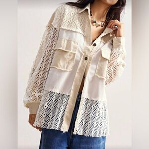 Beige Lace Button-Up Women's Top
